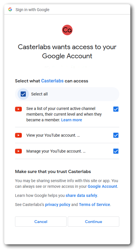 YouTube Auth Screen